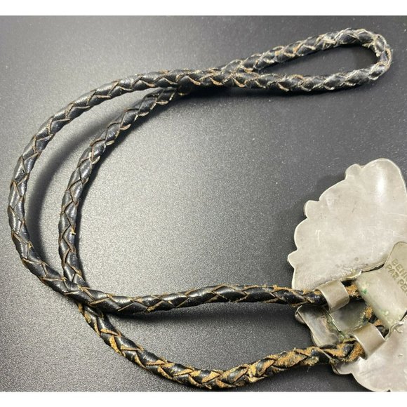 Old Pawn Zuni Sun Face Bolo Tie Inlay Sterling Bennett Patent Pending Clasp - Picture 6 of 8